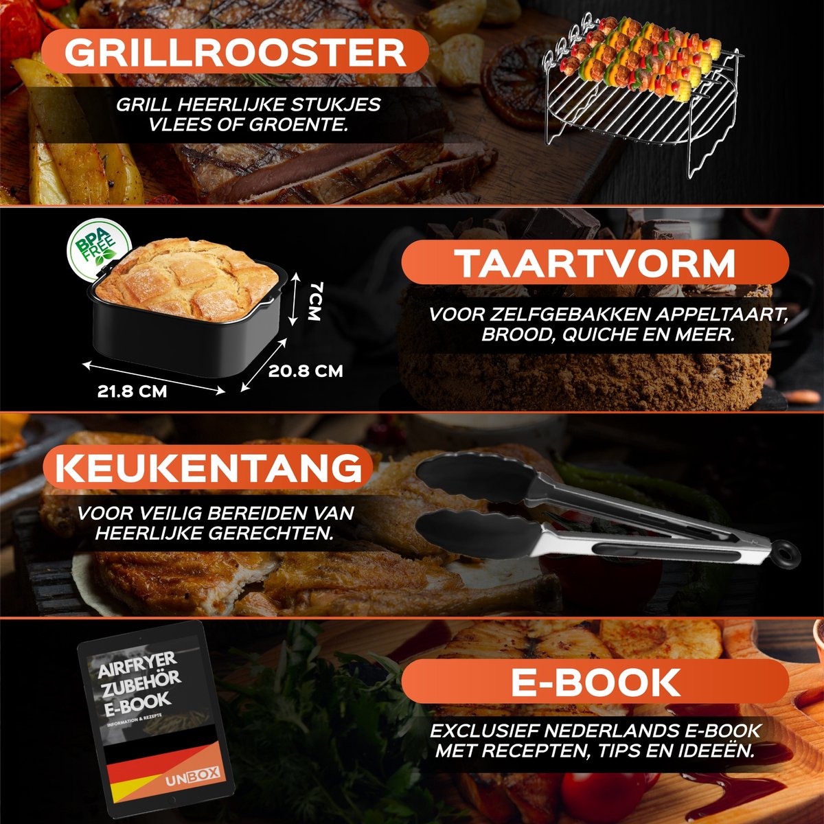 Airfryer Accessoires Set XXL voor Philips, Princess, Ninja – Siliconen Bakje, Bakvormen, Grillrek, E-Book - Afbeelding 3