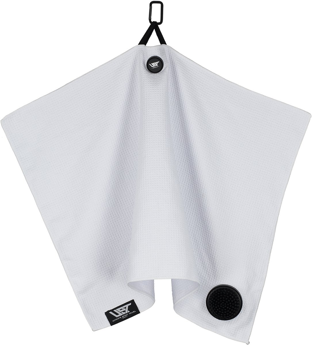 UST Golf handdoek - Geïntegreerde borstel - Ophang magneet - 75 cm x 50 cm - Kleur Wit ** Inclusief Tees en Marker