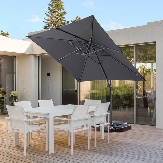 ACAZA Parasol - Zweefparasol - Donkergrijs - 250 x 250 cm - Parasols - Aluminium - Tuinparasol - Vierkant - 360° draaibaar - UV werend doek - Kantelbaar
