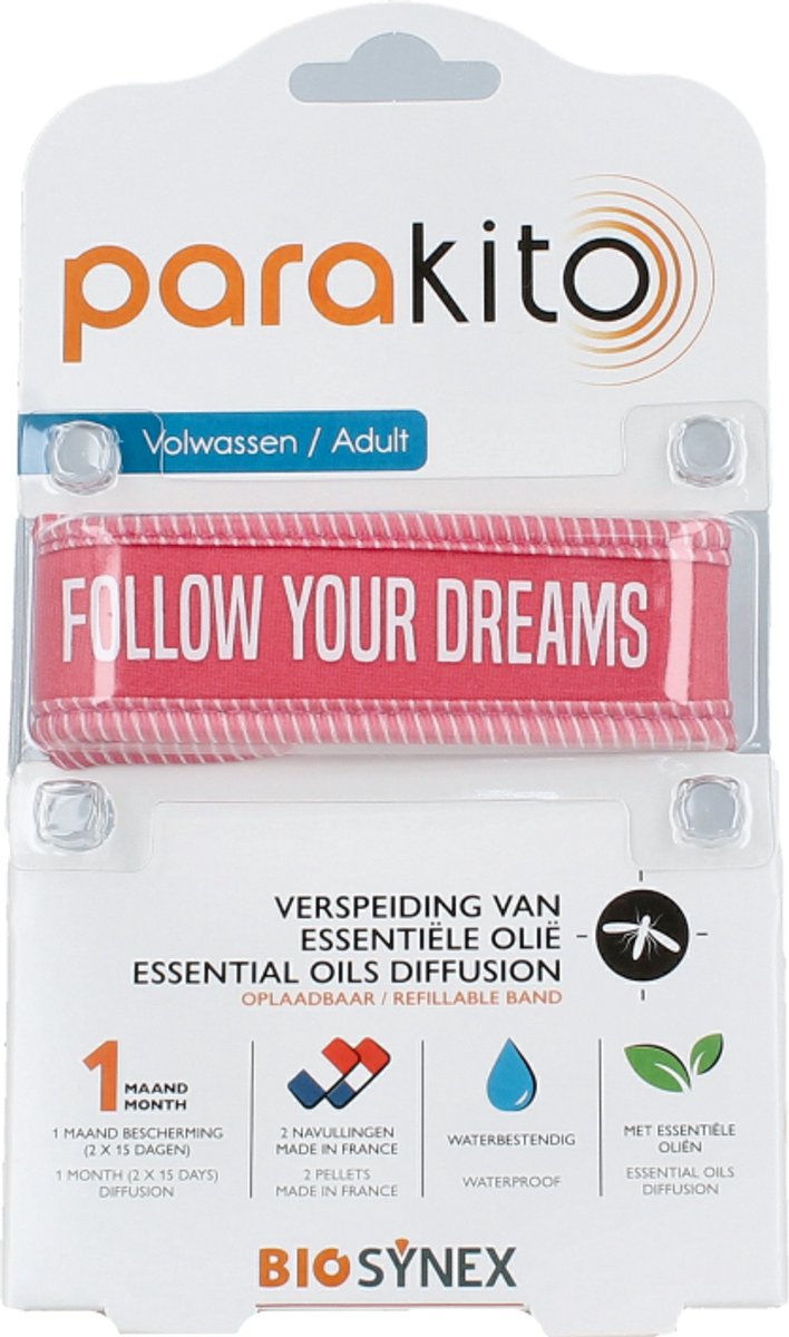 Para'kito - Anti-Muggen Armband Volwassenen - Dreams - Navulbaar en Waterbestendig - Natuurlijke Bescherming met Essentiële Oliën - Inclusief 2 Navullingen