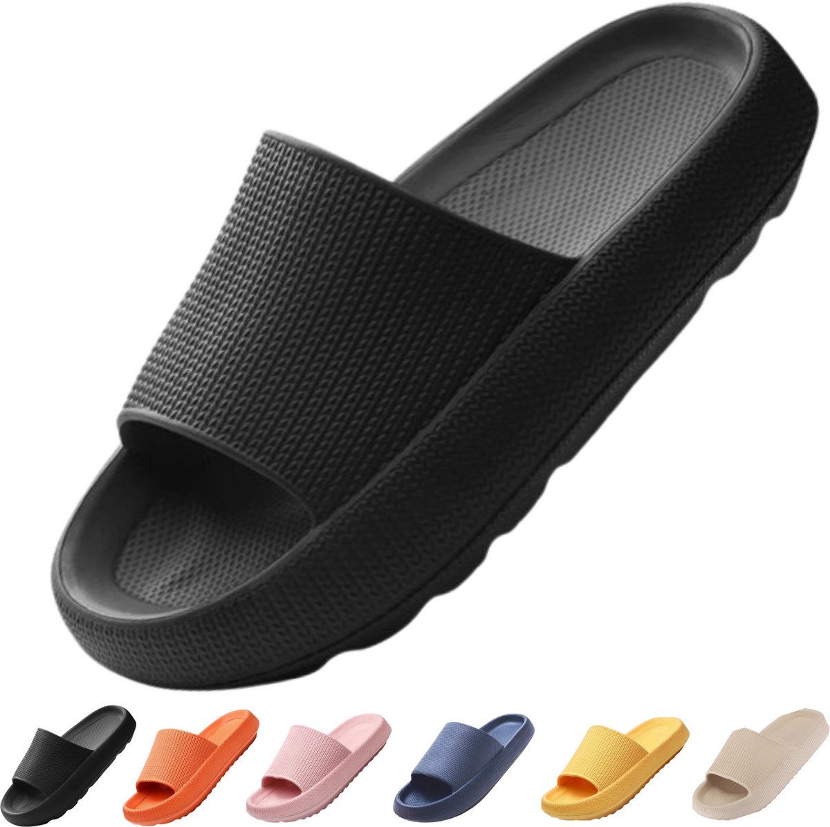 Vivva - Zachte Slippers - Badslippers - Hotelslippers - Slides - Pantoffels - Sloffen - Anti-Slip - Zwart - Maat 38/39 - FLIPSY