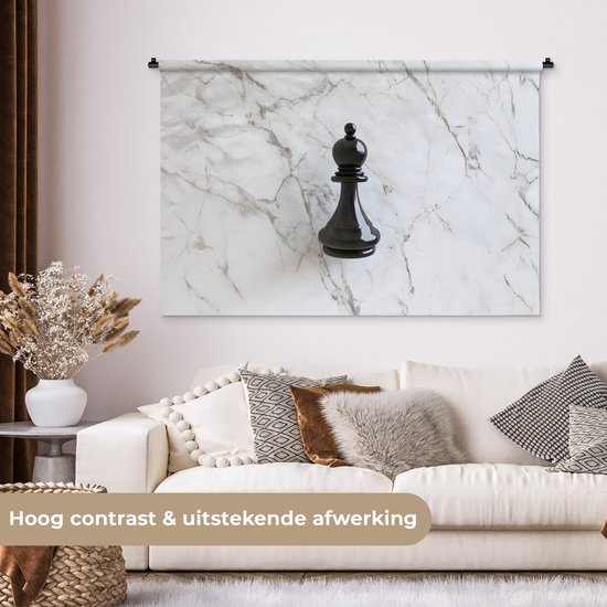 Wandkleed 120x80 cm - Wanddoek Schaakstuk - Loper - Zwart - Marmer - Wandtapijt - Wandkleden