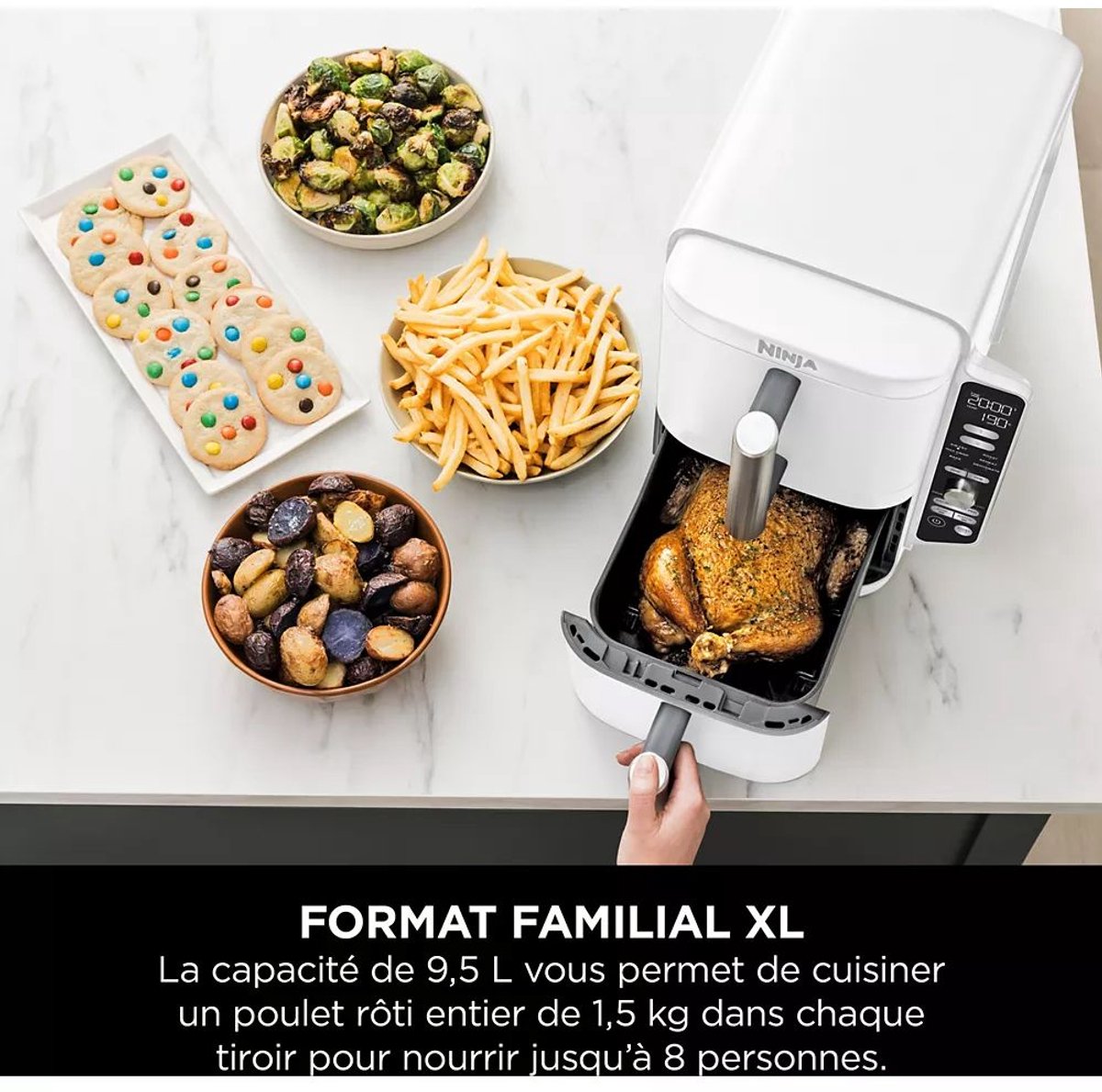 Afbeelding 3 van Ninja Double Stack Airfryer XXL - 9.5 Liter - Dubbele Gestapelde Lades - 6 Programma's - Inclusief Kookrekjes - Wit - SL400EUWH