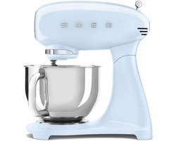 SMEG SMF03PBEU Keukenmachine - Stand Mixer - 4,8 Liter - 800 Watt - 10 Snelheden - Planetaire Mengwerking - Inclusief 5 Accessoires - '50s Style - Pastelblauw