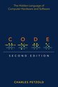 Boekomslag met de titel 'Code: De verborgen taal van computerhardware en software' in de tweede editie. De letters C, O, D, E zijn weergegeven met binaire code eronder.