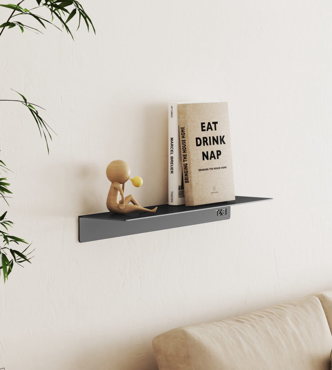 Nortiq T&B badkamerwandplank – T1 groot – mat zwart