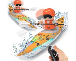 foto van Huntex RC Kajak Boot – Op Afstand Bestuurbaar Water Speelgoed – Oranje - LED Verlichting – Inclusief Batterijen & Extra Propellers – Kinderboot 6-12 Jaar Cadeau