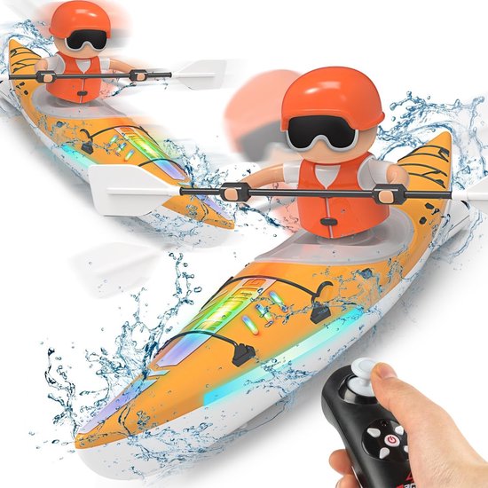 Huntex RC Kajak Boot – Op Afstand Bestuurbaar Water Speelgoed – Oranje - LED Verlichting – Inclusief Batterijen & Extra Propellers – Kinderboot 6-12 Jaar Cadeau