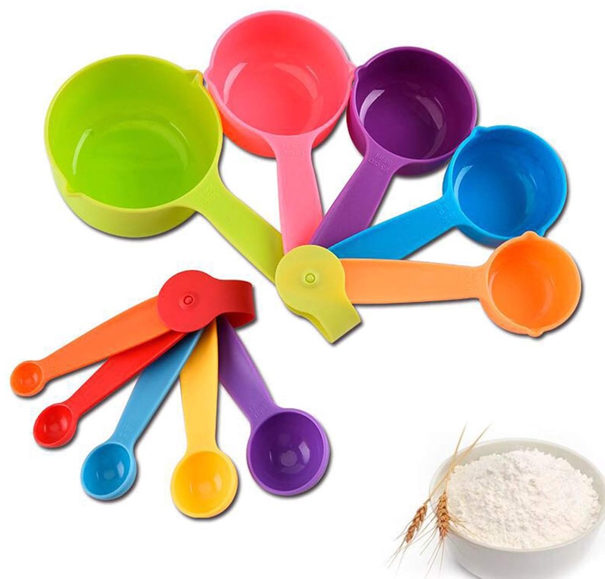 Kleurige Plastic Maatbekers en Lepels Set - Functioneel voor Keuken - 10 Stuks