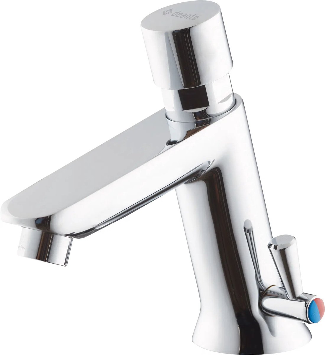 Timed washbasin mixer with temperature control - without closing the drain