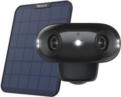 Caméra de surveillance Reolink 4K, vision à 180 degrés, extérieure, alimentée par batterie, Wi-Fi sans fil, détection de personnes/véhicules/animaux, vision nocturne couleur, Argus 4 Pro avec panneau solaire