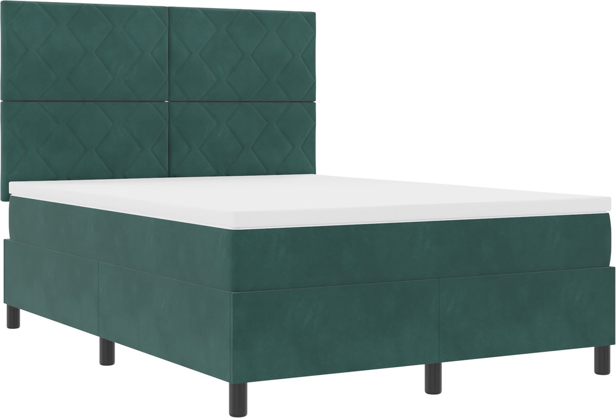 vidaXL - LED - Box - Spring - Bed - Donkergroen - 140 - x - 190 - cm - Fluweel