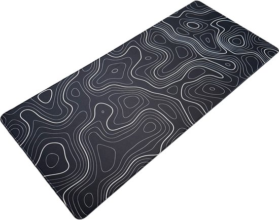 Muismat xxl - Black Topography - Gaming - 900 x 400 x 3 mm - Antislip