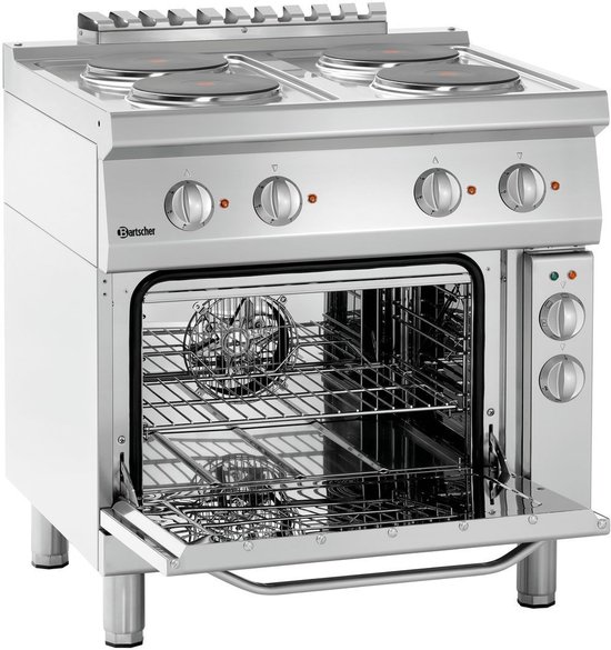 Fourneau électrique Bartscher 700- B800- 4PL- EBO - 4 Plaques de cuisson - Four électrique à convection - 14-05 kW - 800 x 700 x 850 mm - Four de restauration - Fourneau de restauration