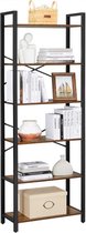 IN.HOMEXL - Zents - Boekenkast - Boekenrek - Industrieel - 5 Lagen - Hout/metaal - Bruin/Zwart 60 x 27 x 165 cm