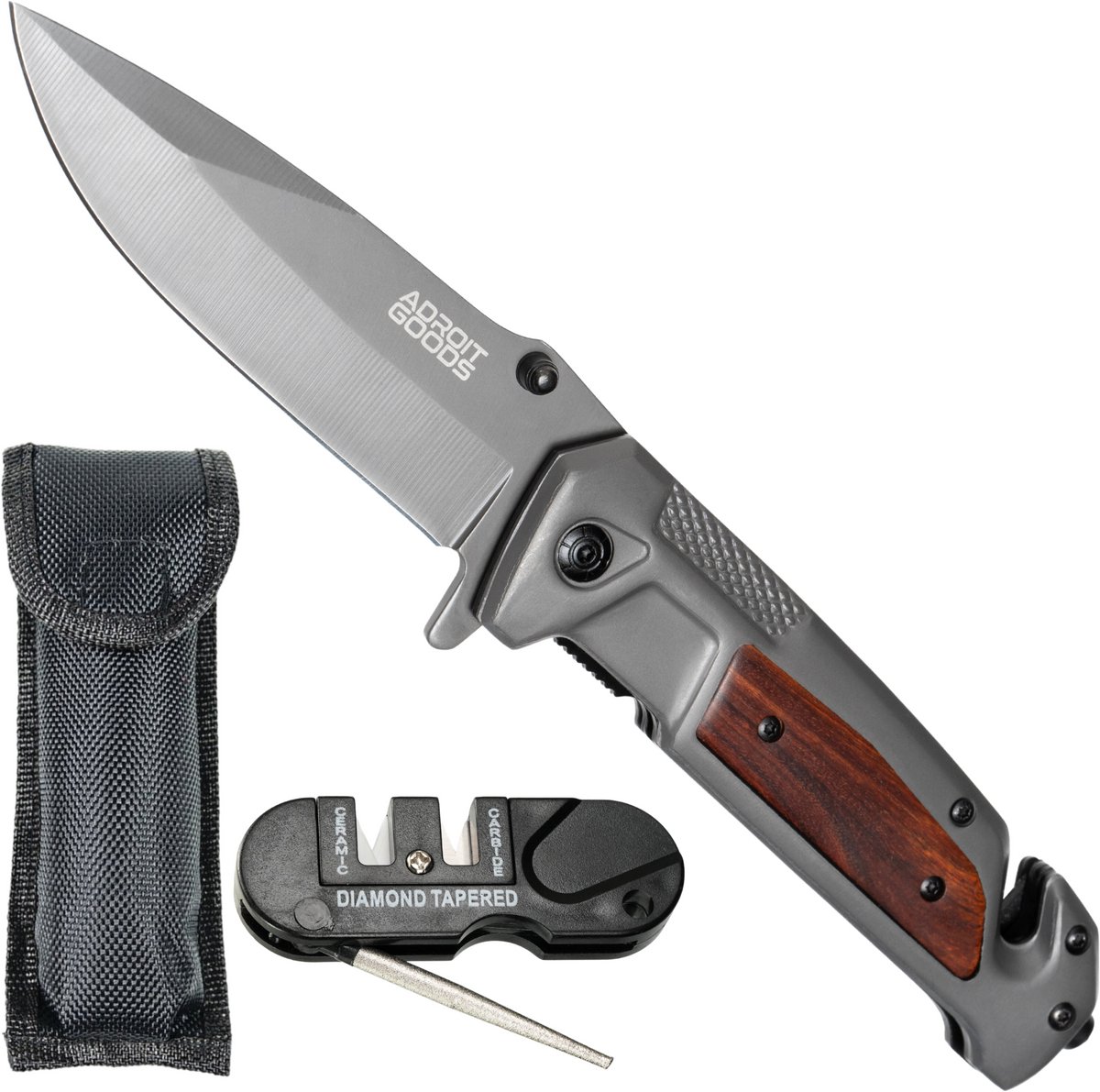 AdroitGoods Survival Zakmes - Nova X53 - Survival mes - Jachtmes - Staal en Eikenhout - Camping
