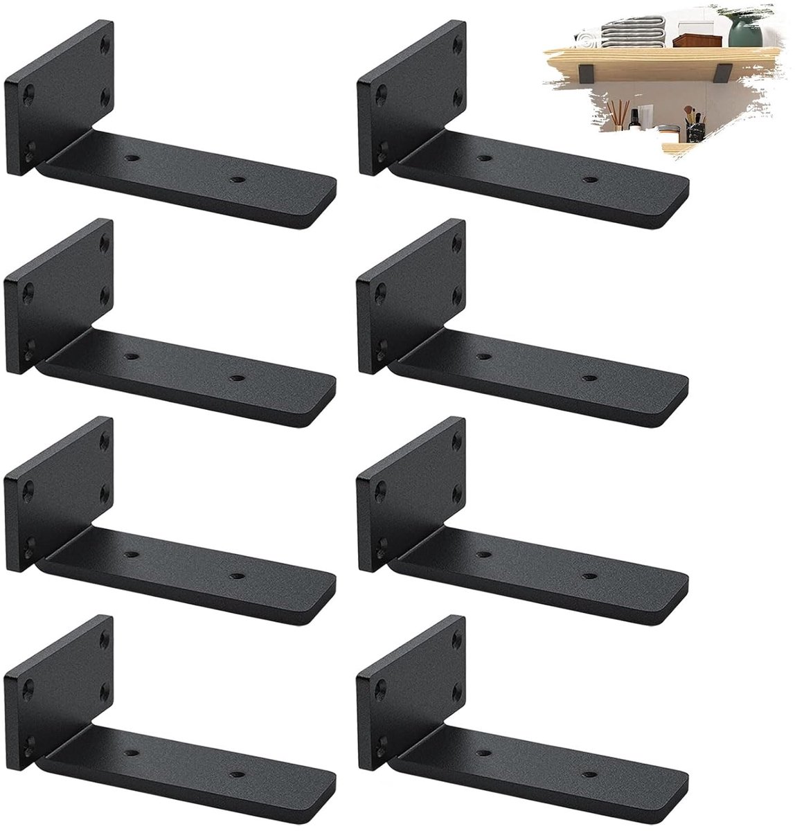 Zware Plankhouders - Plankdragers voor Wandmontage - 8 Stuks - Zwart - 15 cm