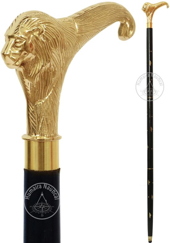 Canne De Marche Bois Antique Poignée Laiton - Hauteur Réglable, Pliable, Fabriquée Main En Inde
