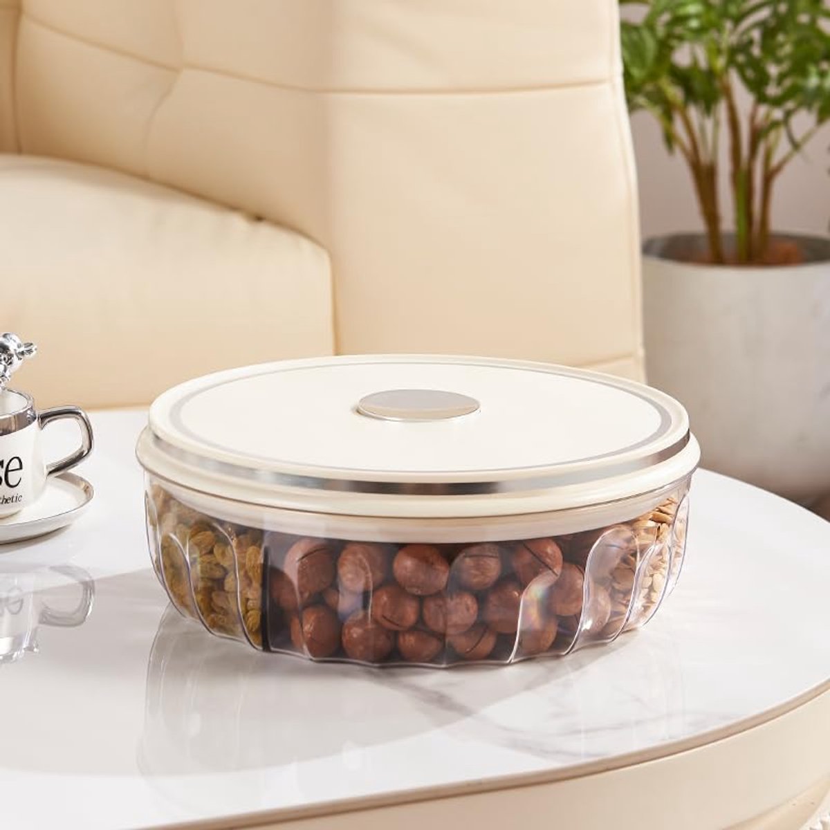 Ibenzoa® Luchtdichte ronde bewaardoos met vijf vakken voor snacks en noten, inclusief deksel voor versheid