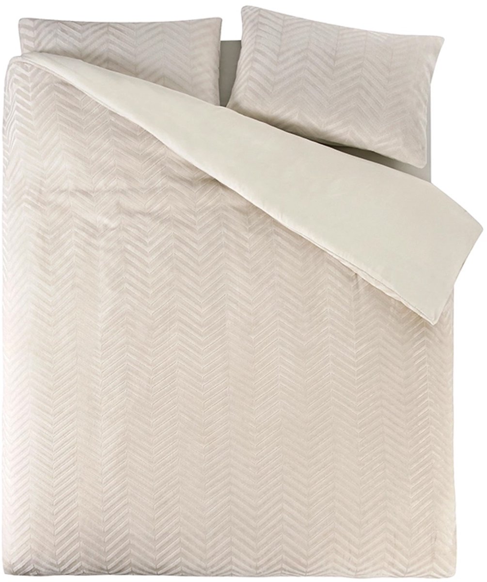 Teddy Dekbedovertrek Visgraatpatroon Beige-Lits-jumeaux (240 x 200/220 cm)
