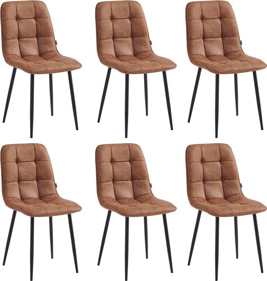 Colenis® - Chaise de salle à manger Ela - Set de 6 - Cognac - Microfibre - Industriel