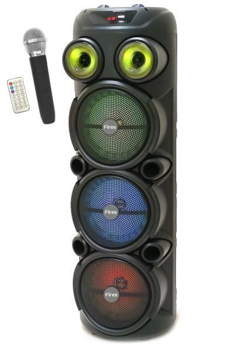Lichtgevende karaoke-luidspreker - INOVALLEY - KA129-XXL - Bluetooth V5.0 - 90 cm - 1000 W - 3 x 8''-luidsprekers - Draadloze microfoon inbegrepen