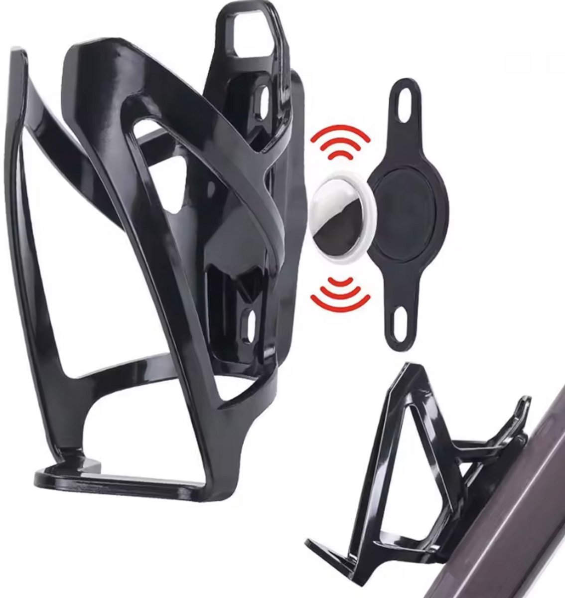 AirTag Houder Fiets - Verborgen In Bidonhouder - Anti Diefstal GPS Tracker - Onzichtbare AirTag Fietshouder - Geschikt Voor Racefiets Mountainbike Stadsfiets - Waterfleshouder Met AirTag Beveiliging - Zwart - Eenvoudige Montage