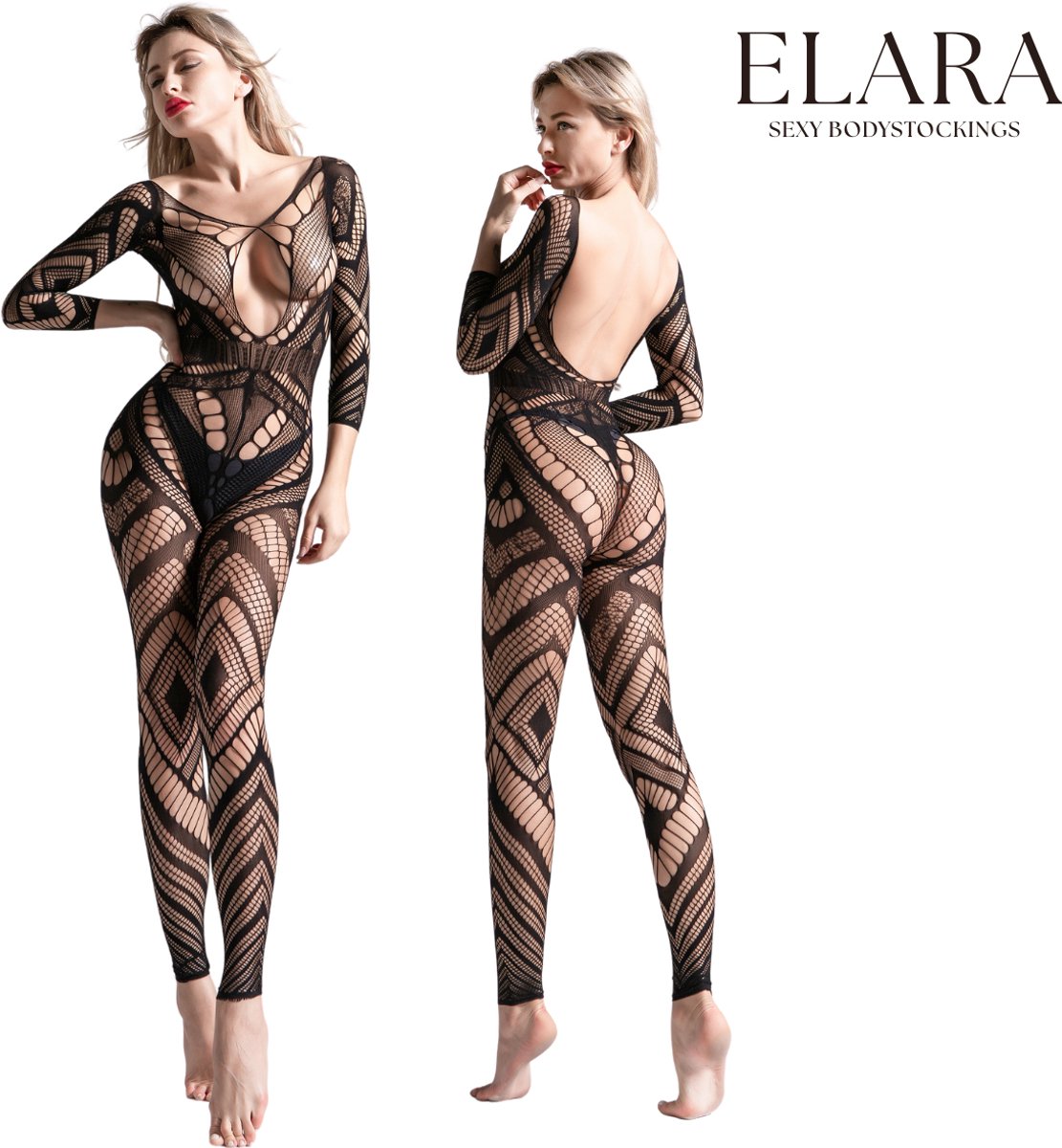 Elara - Olivia - Bodystocking Erotische Lingerie met Open Kruis - Catsuit - S t/m XL - Sexy Dames Lingerie - Bodysuit