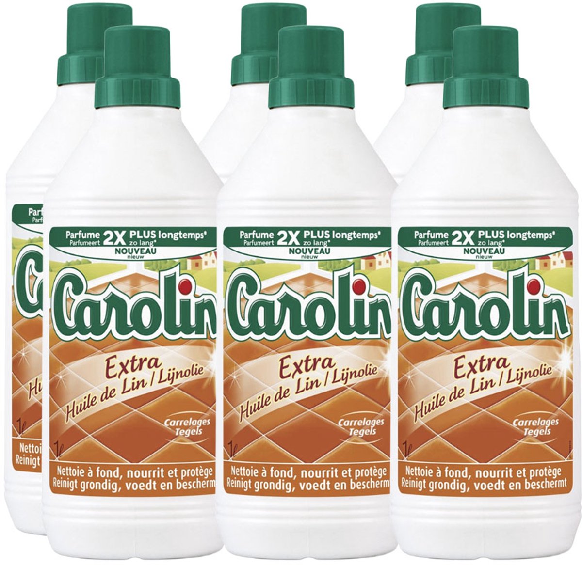 Carolin Vloerreiniger voor Tegels - 6 x 1L - Met Extra Lijnolie - Reinigt en Beschermt - Voordeelverpakking