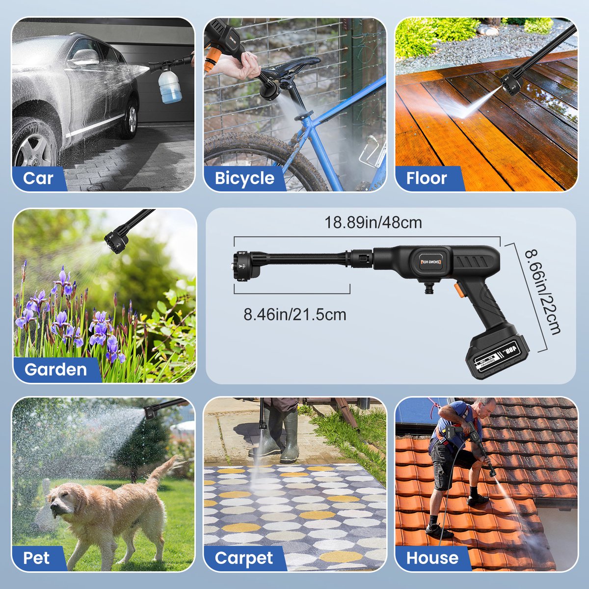 GoodGear Draadloze Hogedrukreiniger - Accu Hogedrukreiniger Met 2 Accuʼs 2 Nozzles 300w 60 Bar Werkdruk Zwart