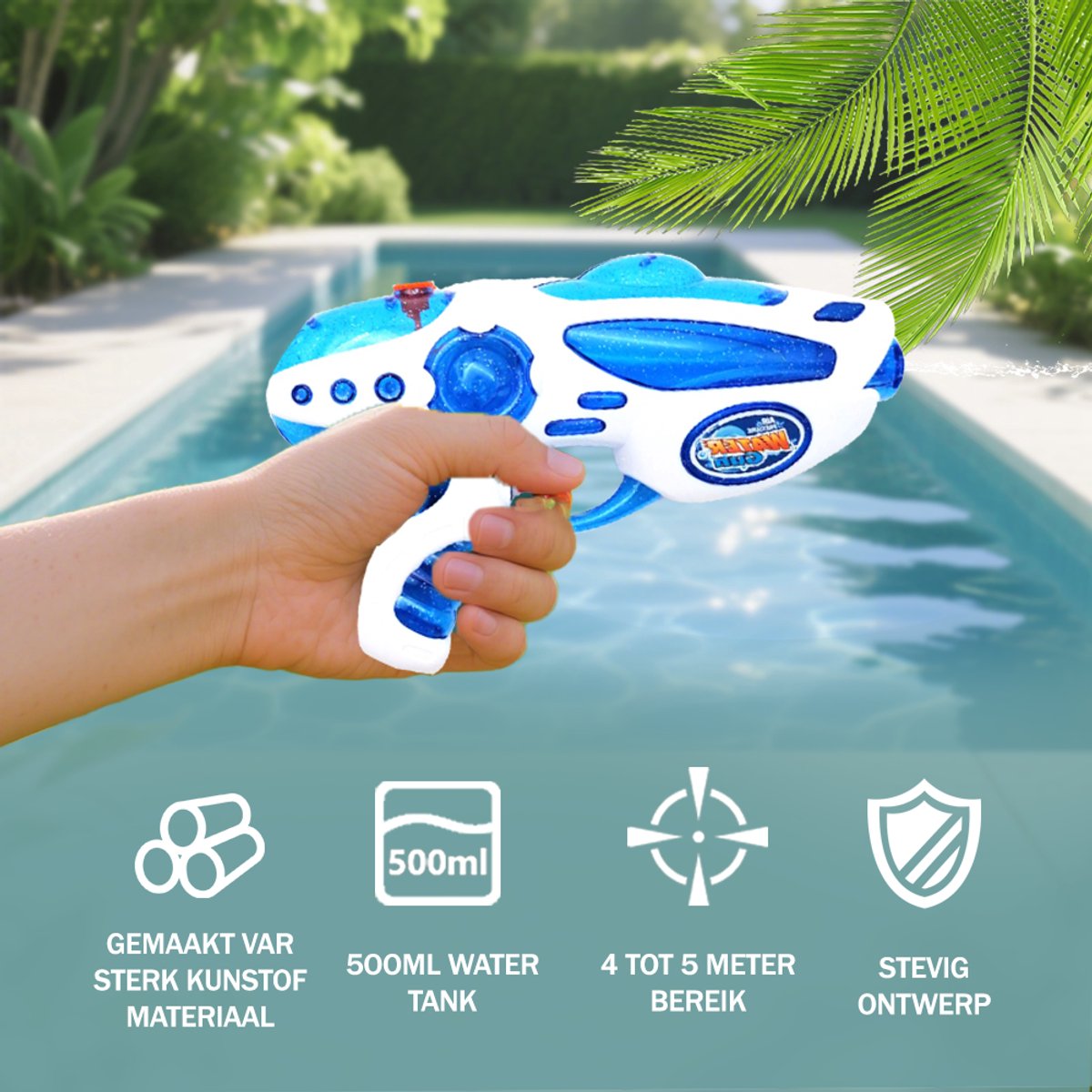 Waterpistool 23cm S - 4m Bereik - 500ml - Water Pistool- Watergeweer klein- Super Soaker - Waterspeelgoed - Buitenspeelgoed voor Kinderen & Volwassenen - 23*14*4cm - Blauw — afbeelding 4