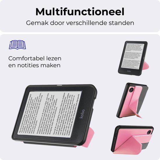 Hoesje Geschikt voor Kobo Clara BW Hoesje Luxe Bescherm Case Trifold - Hoes Geschikt voor Kobo Clara BW Hoes Book Cover - Roze van Merkloos — afbeelding 3