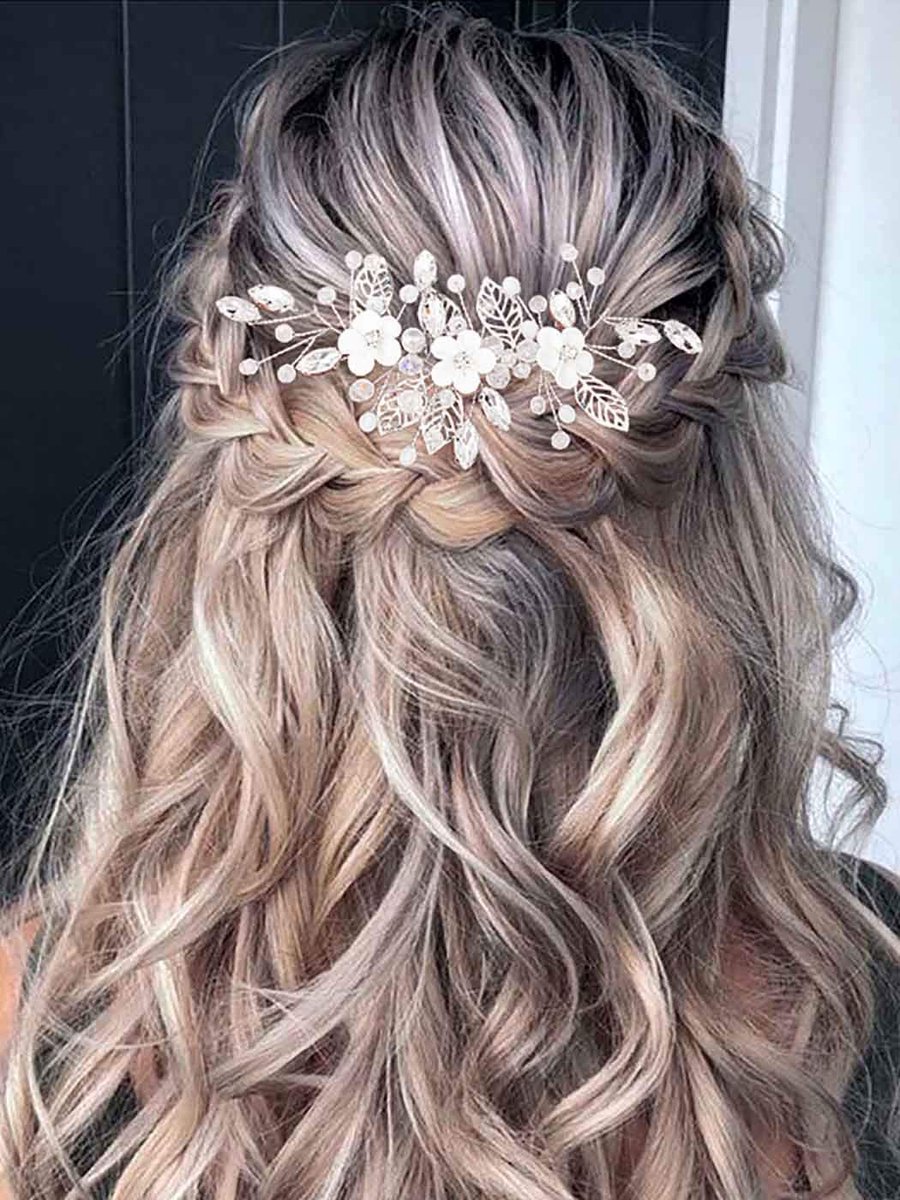 Ibenzoa® Elegant goudkleurig haarsieraad met kristal en bloemen voor bruiloften en speciale gelegenheden