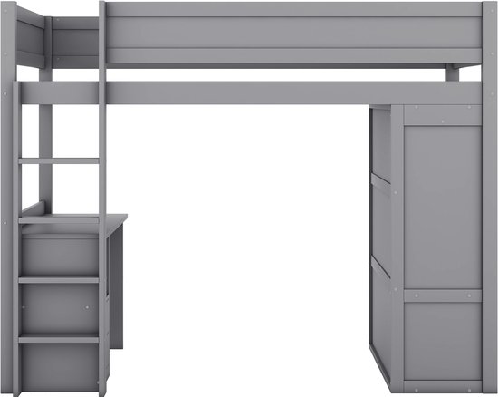 Lit mezzanine 90x200 cm - lit bébé multifonctionnel avec armoire, bureau et tiroirs - gris