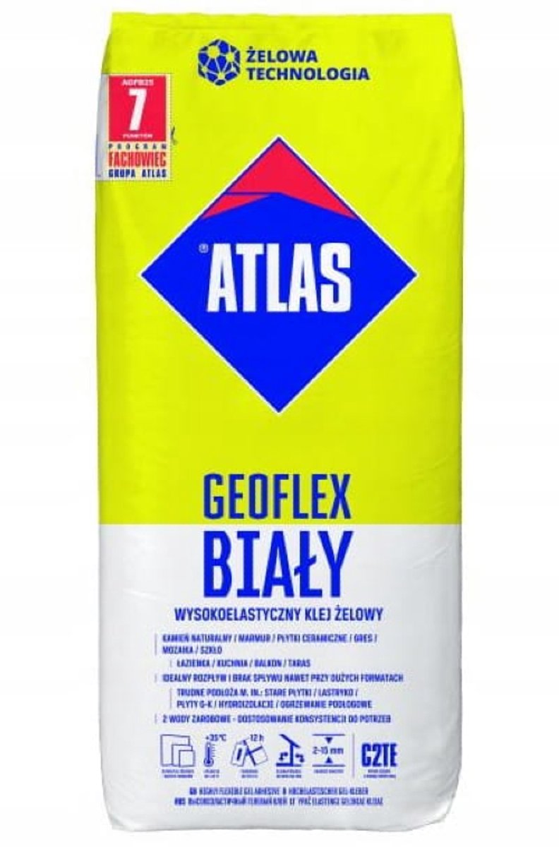Atlas Geoflex Serie - Hoge Elasticiteit Witte Lijm - 25 kg - Siliconengel Technologie - Voor Binnen en Buiten