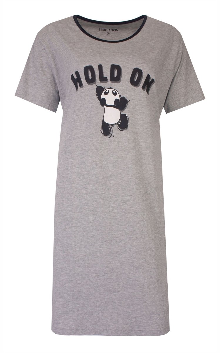Temptation Dames Bigshirt - Hold on Print - Grijs Melange