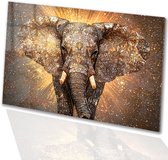 Gouden mozaïek olifant kunst - Olifant glasschilderij - Kunst dieren - Art Deco - Schilderijen op acrylglas - Schilderijen - acrylglas 105x70 cm