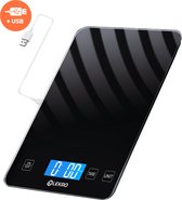 Lekro Keukenweegschaal Digitaal – Weegschaal Keuken - USB Oplaadbaar - 1gr-15kg – Tarra Functie - Zwart