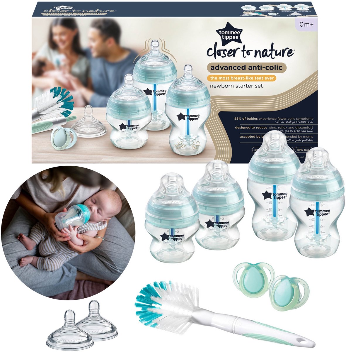 Tommee Tippee Starterkit voor pasgeborenen, anti-colic flessen, flessen, spenen, borstel 0m+