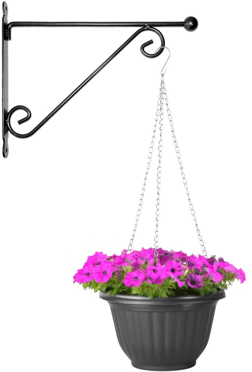 Hangpot + Muurhaak Siena - antraciet - D20 cm - kunststof - metaal - tuinaccessoires