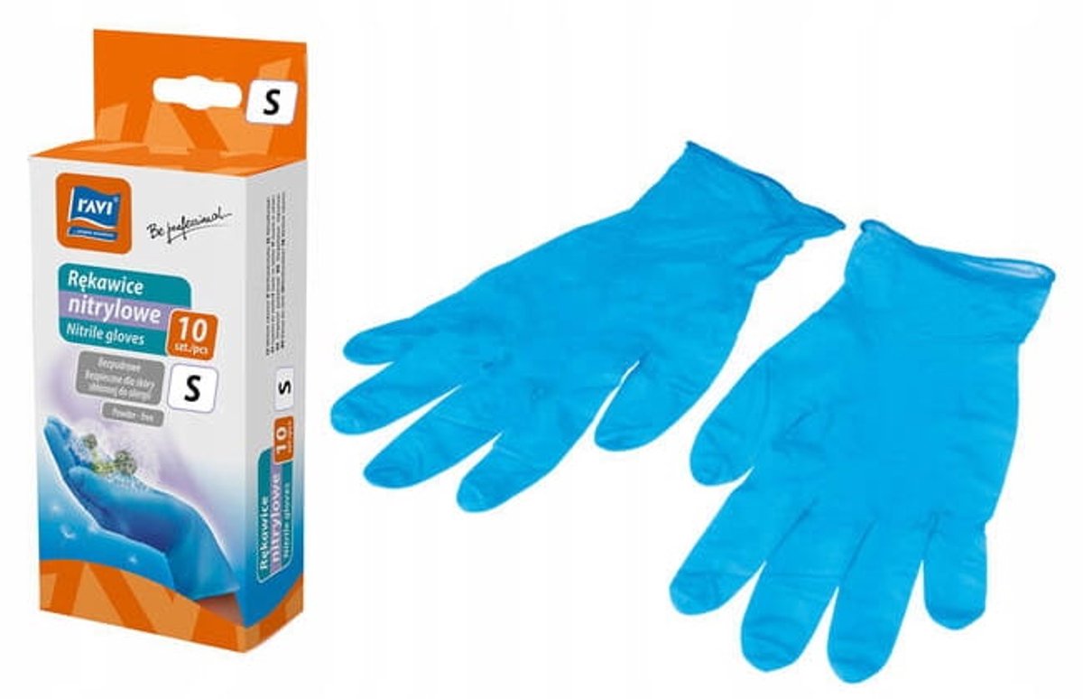 RAVI - Beschermende Nitrilhandschoenen - Antiallergisch - S - 10 stuks - Blauw