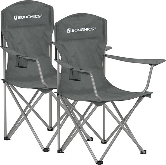 SONGMICS Set van 2 klapstoelen, campingstoel, klapstoel, comfortabele heavy duty structuur, max. draagkracht 150 kg, met bekerhouder, outdoor stoel GCB008G01