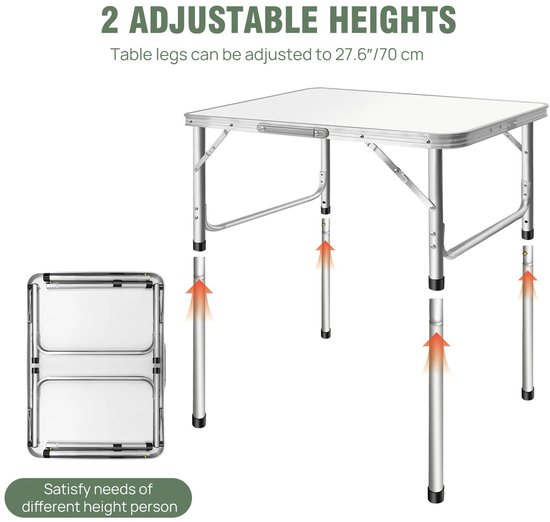 Opvouwbare Campingtafel - Lichtgewicht & Draagbaar - In Hoogte Verstelbaar Aluminium Tafel met Handvat - Opklapbare Picknicktafel voor Buiten, Kamperen & Reizen - 75 x 55 x 70 cm — afbeelding 4