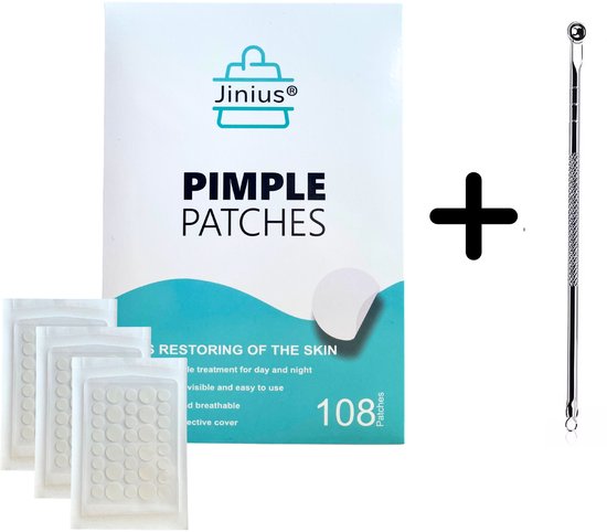 Jinius ® - Pimple Patches - Acne Patch - Puisten Verwijderaar - Hydrocolloid Pleisters voor Puistjes - Transparant - 108 stuks + Comedonendrukker