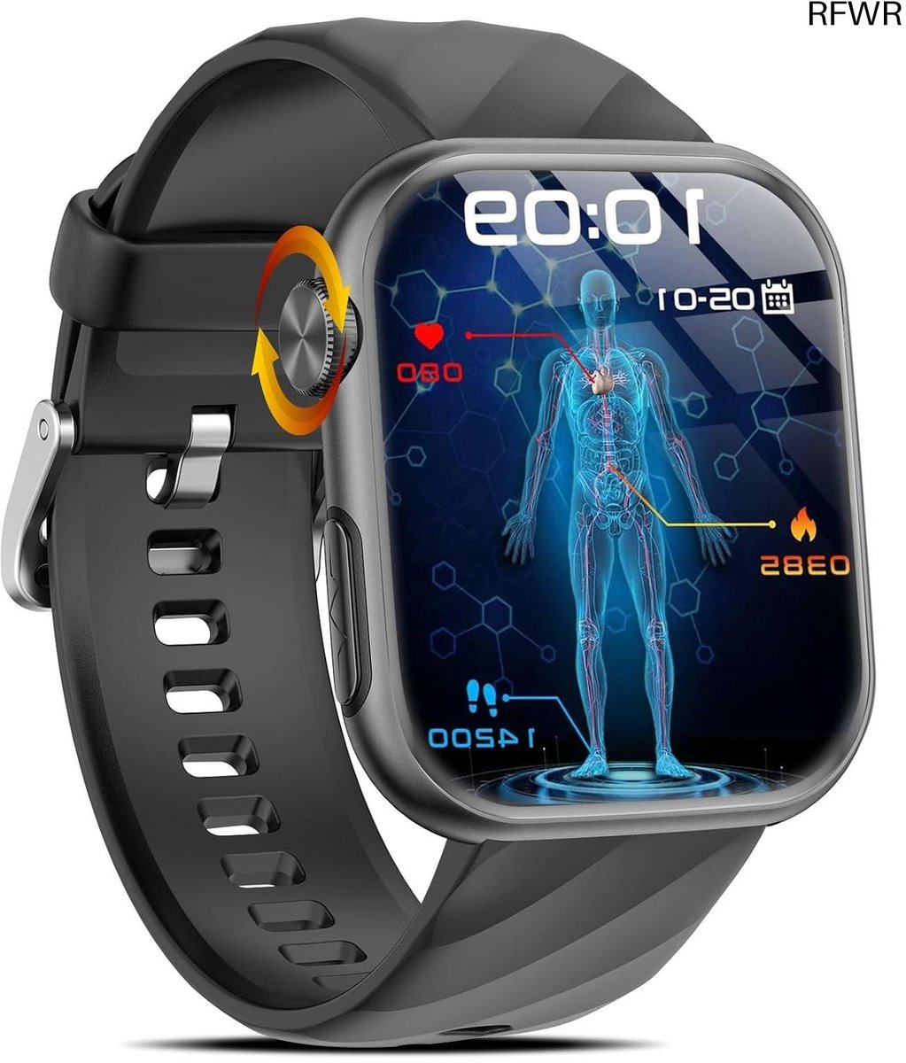 RFWR® Smartwatch met ECG en AMOLED-display – Gezondheidshorloge met BMI, Emotie- en Slaapmonitor (Zwart)
