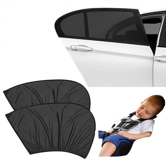 2 Stuks Zonnescherm Auto I Autozonnescherm I UV Protectie SPF 30 I Achterruit Scherm Zonwering I Sunshade I Zwart