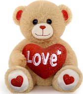 Bruine Teddybeer met Hart ”I Love You” (Wit/Rood) 32 cm {Cadeau - Ik hou van jou / I Love you Knuffelbeer | Valentijnsdag cadeau Rozenbeer | Love Teddy Rozen Beer | Speelgoed knuffelpop voor kinderen jongens meisjes}