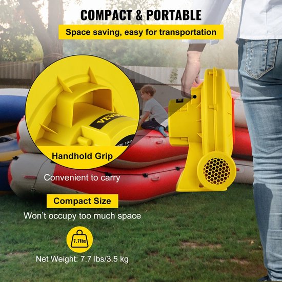 Mila Shop Elektrische springkussenblazer 450W - Blower - Luchtpomp - Radiale ventilator luchtblazer 220-240V - Radiale blower - Draagbare blaaspomp voor springkussen/waterglijbaan - Pomp met handvat — afbeelding 5