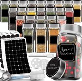 Soothe 24 Glazen Kruidenpotjes Vierkant met RVS Deksel – 2 Soorten Strooideksels – Kruidenstrooier – Spice Jars – Complete Set incl Kruiden Stickers, Krijtstift en Accessoires – 120ml