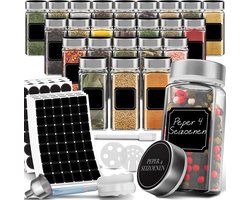 Soothe 24 Glazen Kruidenpotjes Vierkant met RVS Deksel – 2 Soorten Strooideksels – Kruidenstrooier – Spice Jars – Complete Set incl Kruiden Stickers, Krijtstift en Accessoires – 120ml Soothe 24 Glazen Kruidenpotjes Vierkant met RVS Deksel – 2 Soorten Strooideksels – Kruidenstrooier – Spice Jars – Complete Set incl Kruiden Stickers, Krijtstift en Accessoires – 120ml